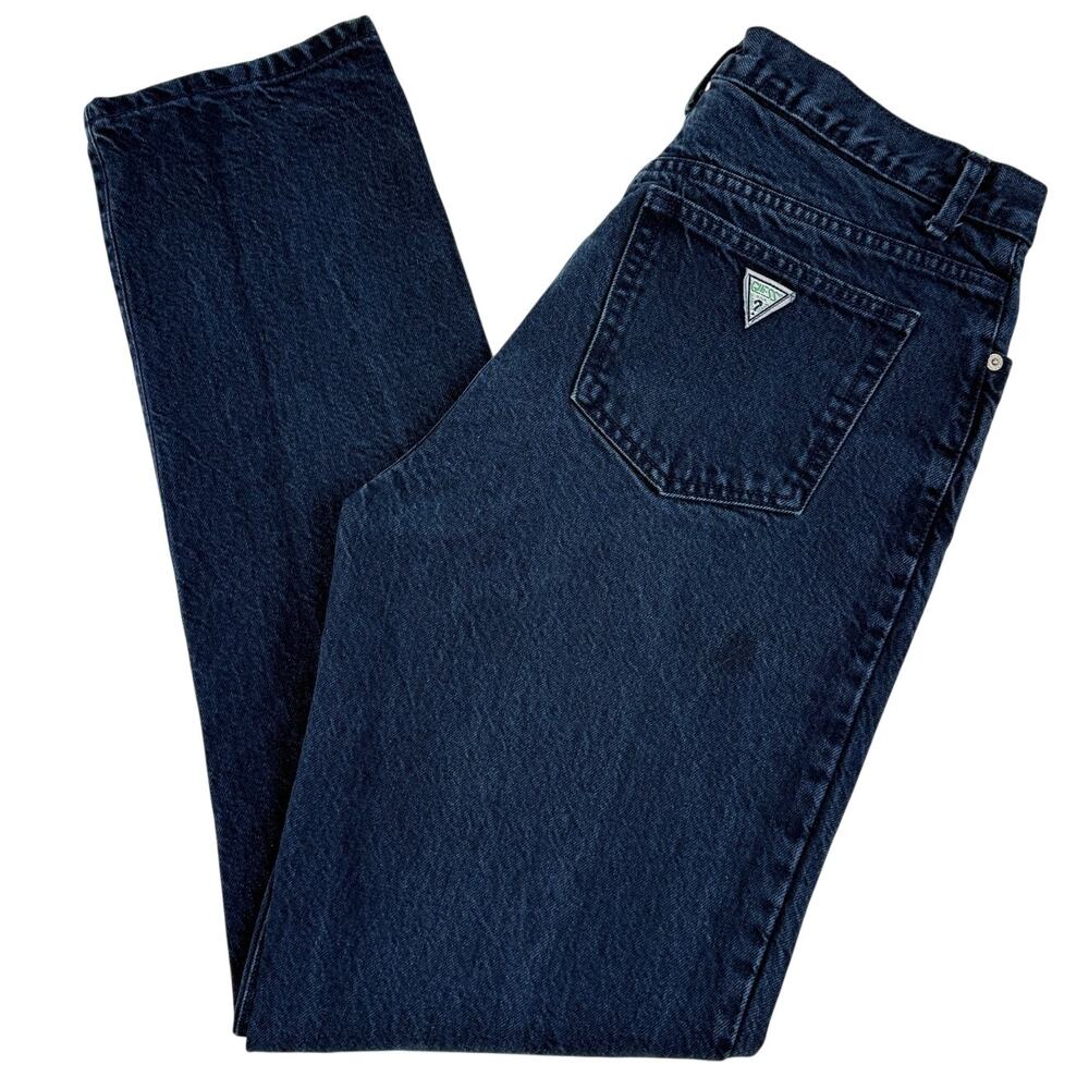GUESS Jeans Made in USA Cotton High Waist Tapered Blue Denim Size 38 Vintage 90s